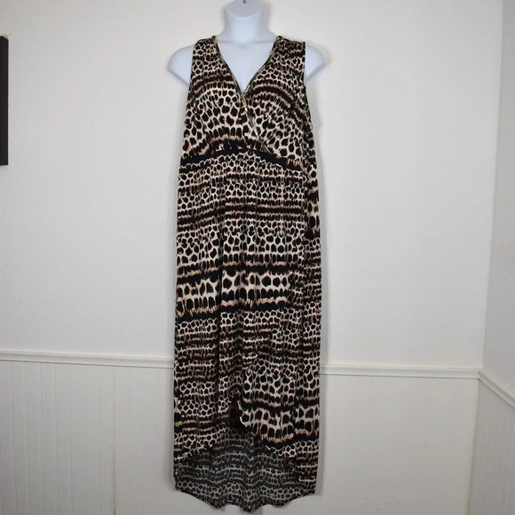 Jaclyn Smith Leopard Maxi Dress Sz XXL Plus Size Faux Wrap Animal Stretch Boho - Picture 1 of 16